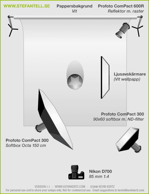 Diagram över ljussättning vid porträttfotografering med Profoto Octa och Softbox (Lighting Setup)
