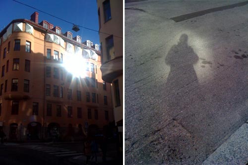 solljus i skugga från reflexer i fönster