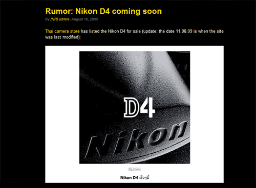 Rykte om Nikon D4 från NikonRumors